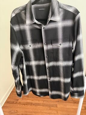 Monfrère Men’s Black & Gray Plaid Button-Down Shirt Large Never worn no tags